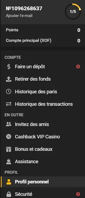 Profil du joueur Melbet