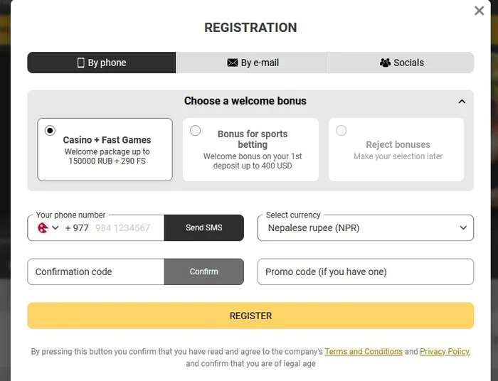 Registration Melbet Nepal