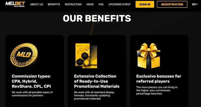 Advantages of the affiliate programme Melbet