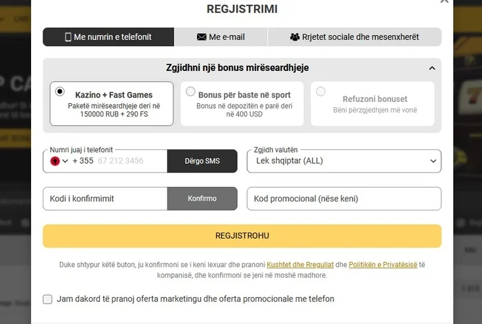 Krijimi i një llogarie në Melbet